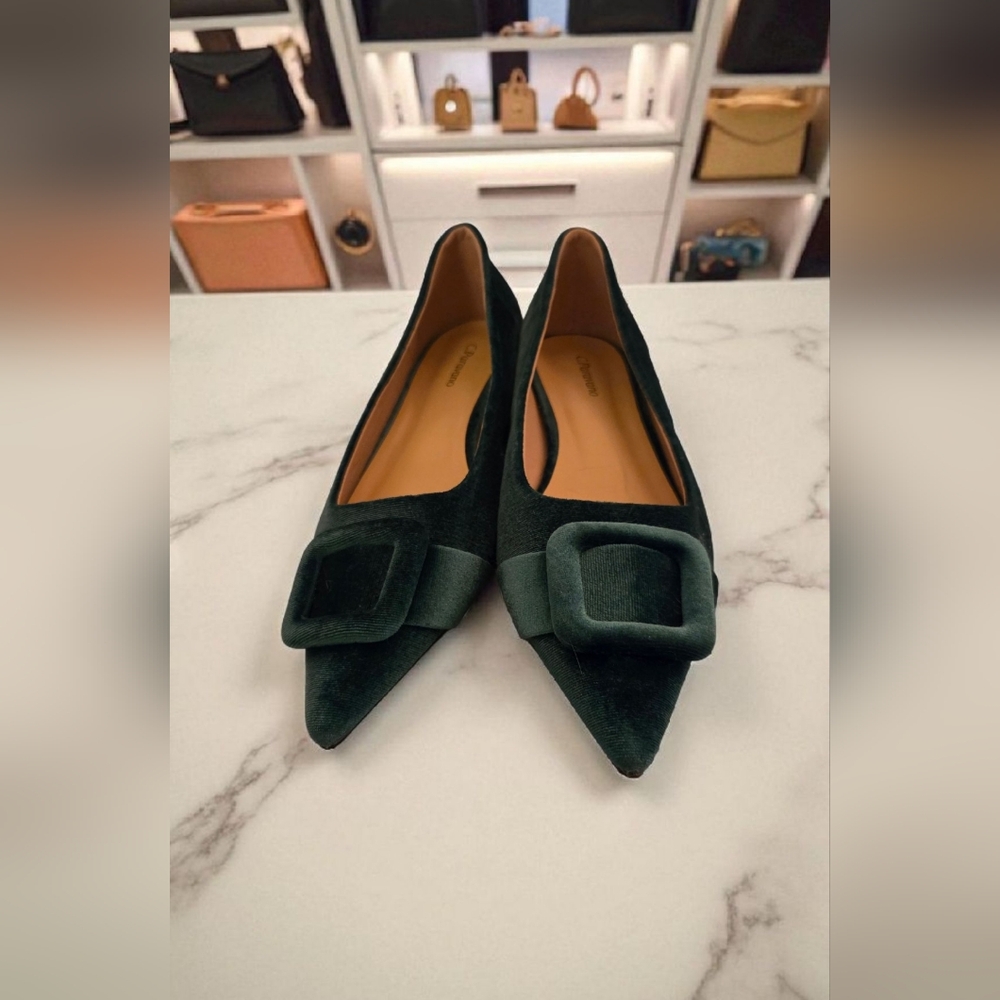 Aida Square Buckle Velvet Flats! Size 10